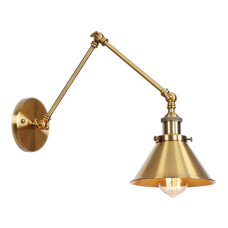 Wandleuchte aus Messing, geschwungen/horn-/kegelförmig, einzelne 15/20 cm breite antike Wandlampe mit Schwenkarm