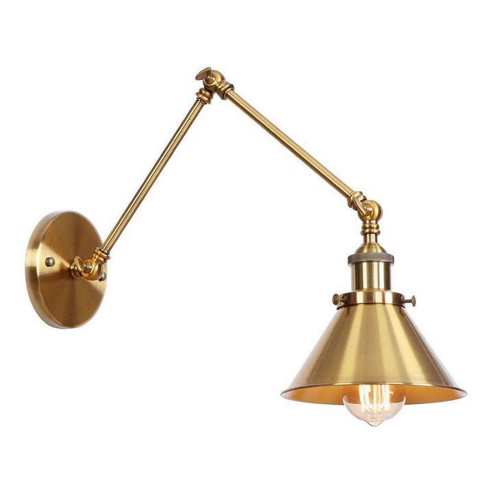 Wandleuchte aus Messing, geschwungen/horn-/kegelförmig, einzelne 15/20 cm breite antike Wandlampe mit Schwenkarm
