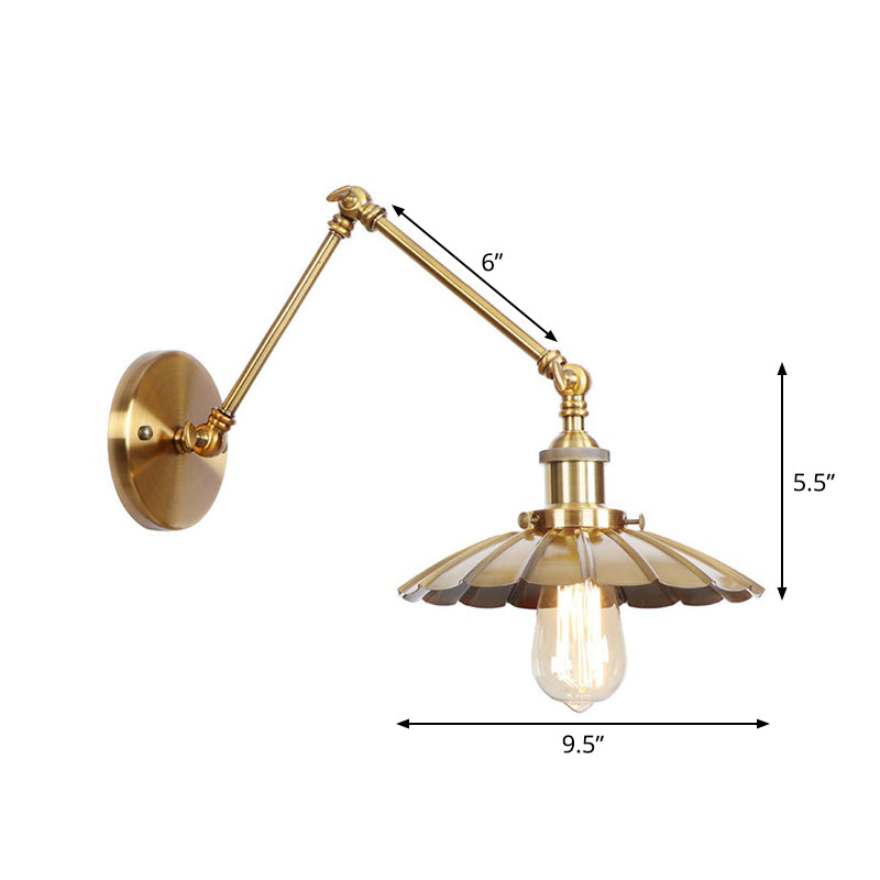 Wandleuchte aus Messing, geschwungen/horn-/kegelförmig, einzelne 15/20 cm breite antike Wandlampe mit Schwenkarm