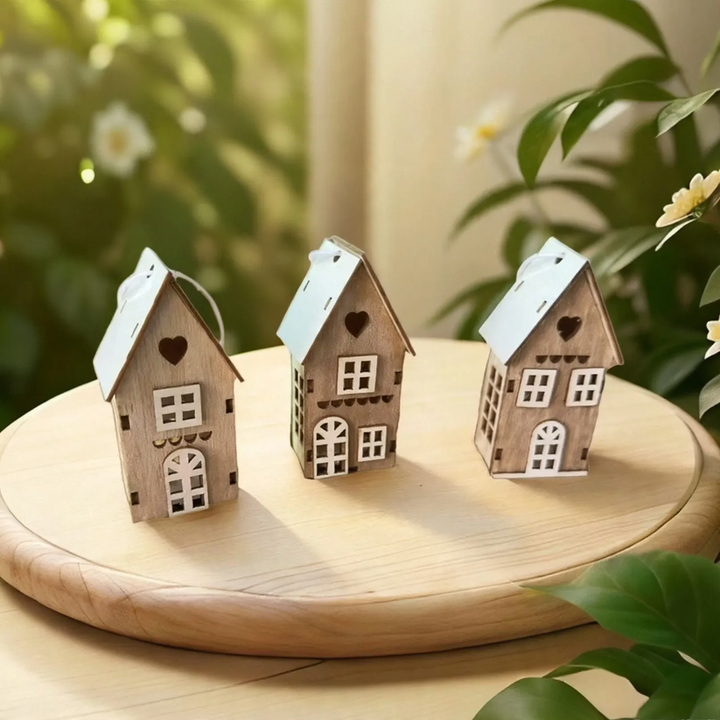 Dekorative Holz-Weihnachtshäuser, 3er-Set