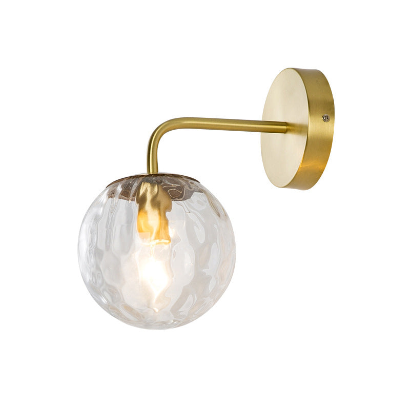 Ballförmige Wandlampe Minimalistisches klares gewelltes Glas 1-Licht Schlafzimmer Wandmontierte Beleuchtung mit gebogenem Arm in Schwarz/Gold | Karnz