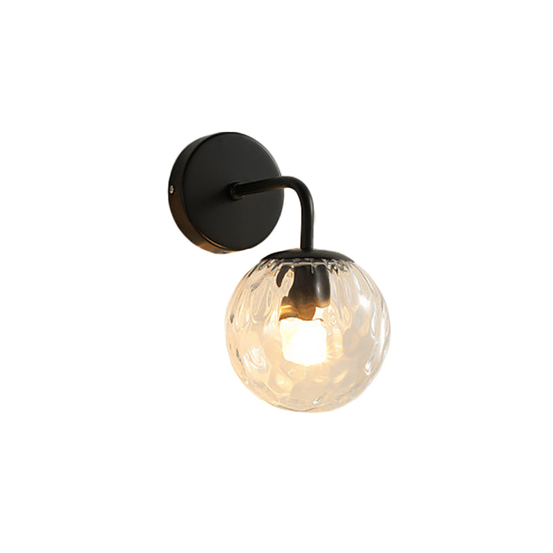 Ballförmige Wandlampe Minimalistisches klares gewelltes Glas 1-Licht Schlafzimmer Wandmontierte Beleuchtung mit gebogenem Arm in Schwarz/Gold | Karnz