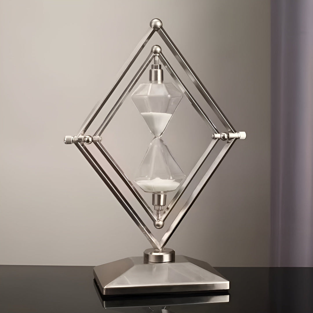 Sanduhr mit geometrischem Metallrahmen – Dekorativ und entspannend | Mit weißem Sand als Meditationsuhr | Karnz