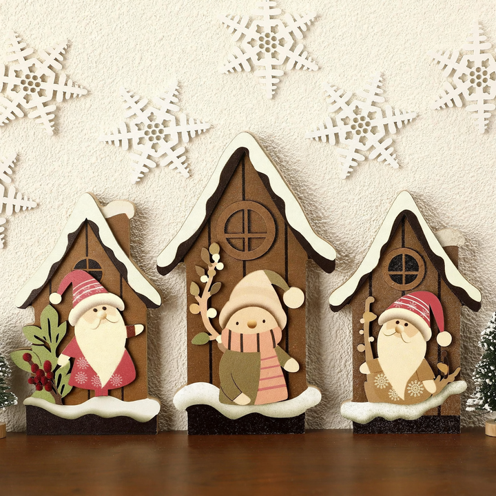Beleuchtetes Weihnachts-Holzhaus-Set für Tischdekoration