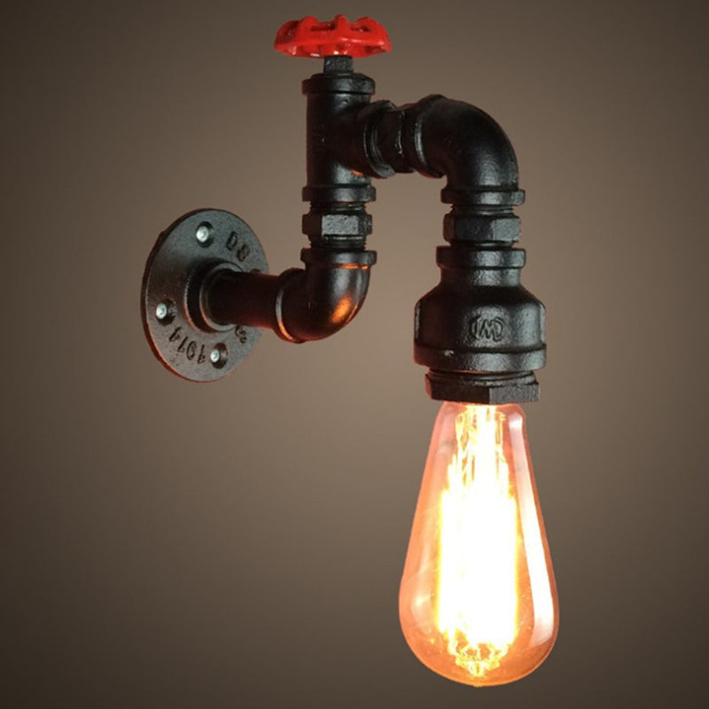 Schwarze Wandmontage Lampe Steampunk Eisen 1-Licht Wohnzimmer Wandlicht Kit mit rohem Ventil | Karnz