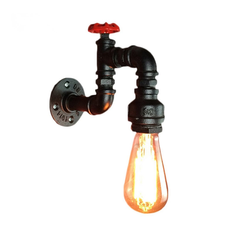 Schwarze Wandmontage Lampe Steampunk Eisen 1-Licht Wohnzimmer Wandlicht Kit mit rohem Ventil | Karnz