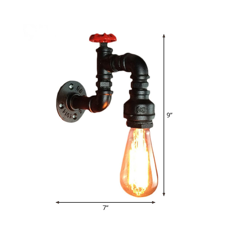 Schwarze Wandmontage Lampe Steampunk Eisen 1-Licht Wohnzimmer Wandlicht Kit mit rohem Ventil | Karnz