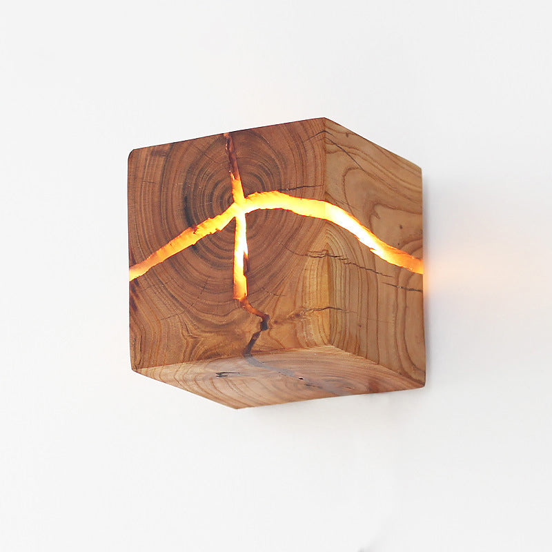 Cube Crack Wood Flush Wall Light Creative Nordic Integrated LED Beige Wandlampe | Karnz
