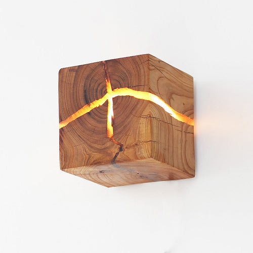 Cube Crack Wood Flush Wall Light Creative Nordic Integrated LED Beige Wandlampe | Karnz