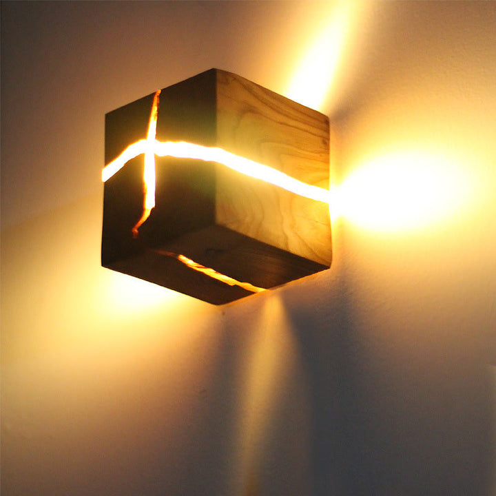 Cube Crack Wood Flush Wall Light Creative Nordic Integrated LED Beige Wandlampe | Karnz