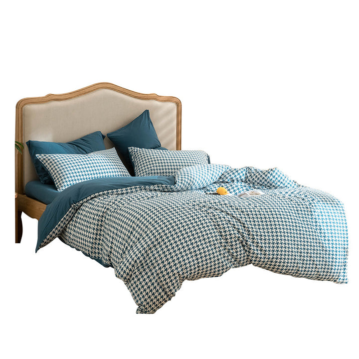 Wendbares Duvetbezug-Set im Hahnentritt-Muster aus Baumwoll‑Renforcé mit Soft‑Finish