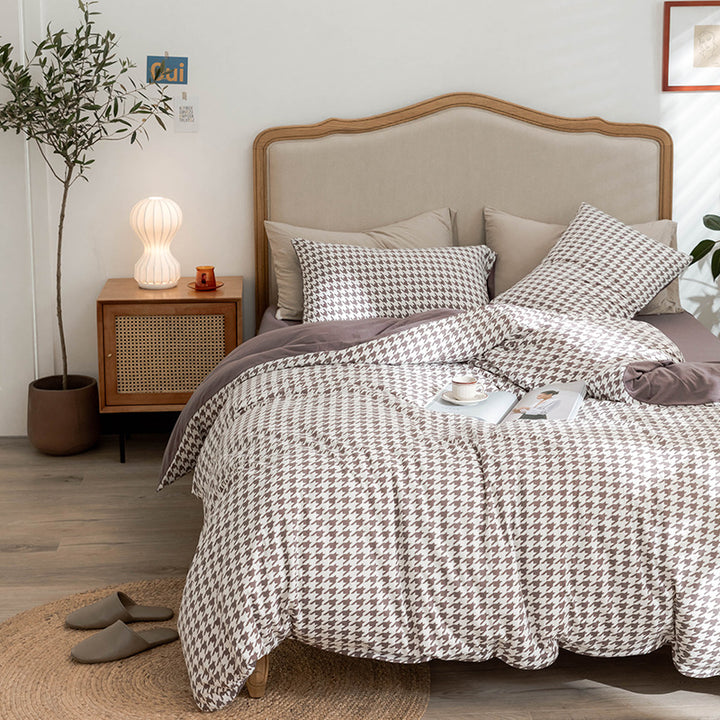 Wendbares Duvetbezug-Set im Hahnentritt-Muster aus Baumwoll‑Renforcé mit Soft‑Finish