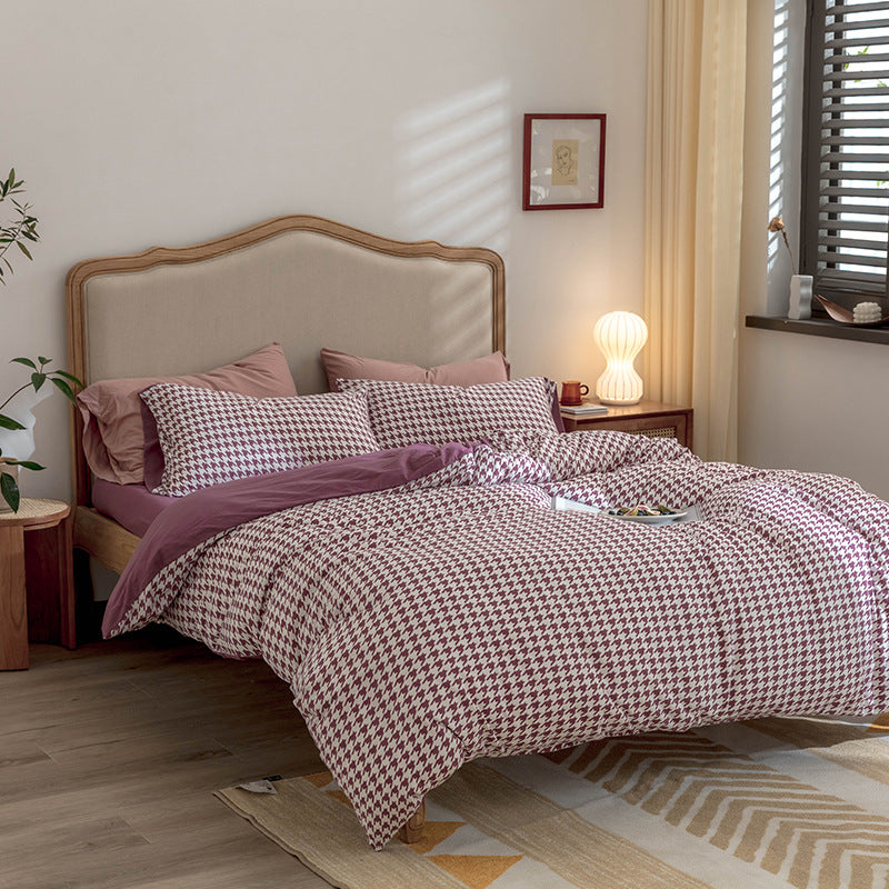 Wendbares Duvetbezug-Set im Hahnentritt-Muster aus Baumwoll‑Renforcé mit Soft‑Finish