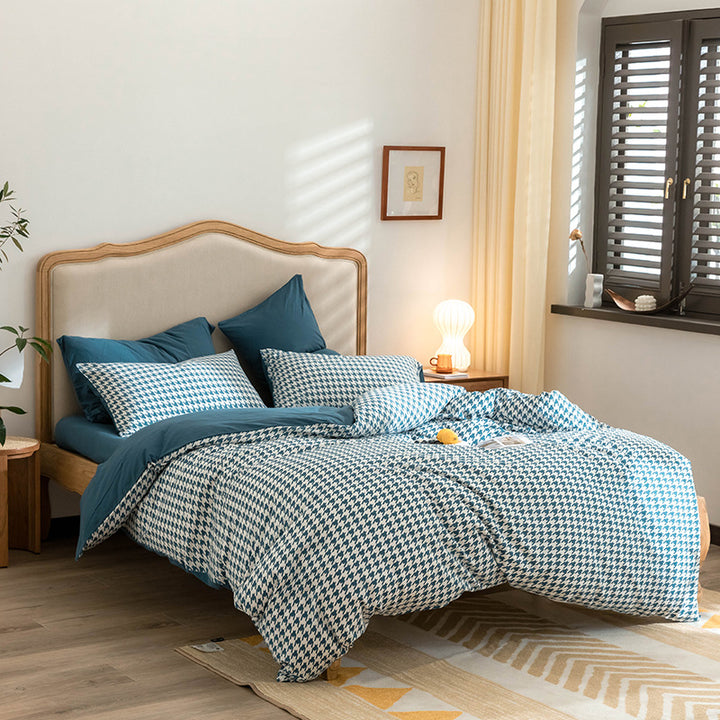Wendbares Duvetbezug-Set im Hahnentritt-Muster aus Baumwoll‑Renforcé mit Soft‑Finish