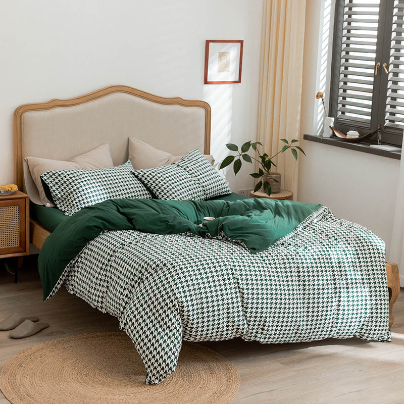 Wendbares Duvetbezug-Set im Hahnentritt-Muster aus Baumwoll‑Renforcé mit Soft‑Finish