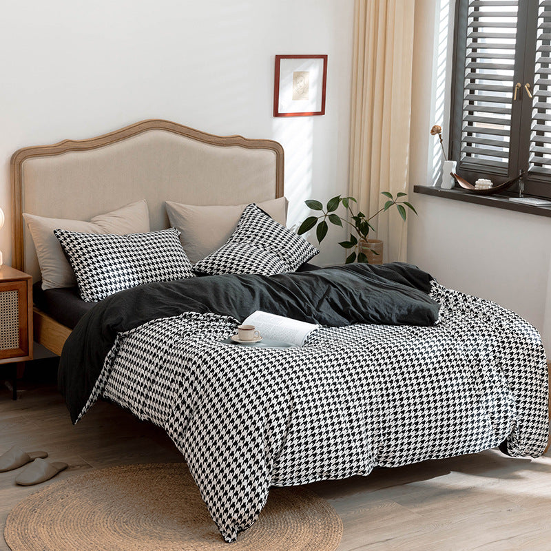 Wendbares Duvetbezug-Set im Hahnentritt-Muster aus Baumwoll‑Renforcé mit Soft‑Finish