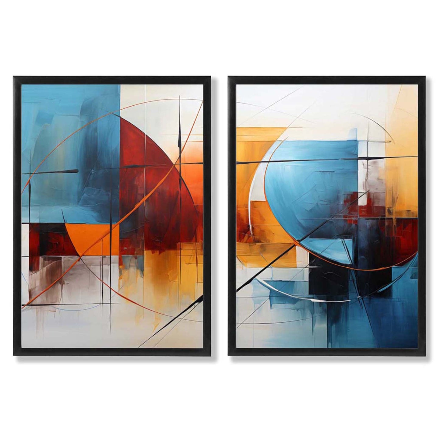 Abstrakte, farbenfrohe Aquarellformen – 2 gerahmte Kunstdrucke