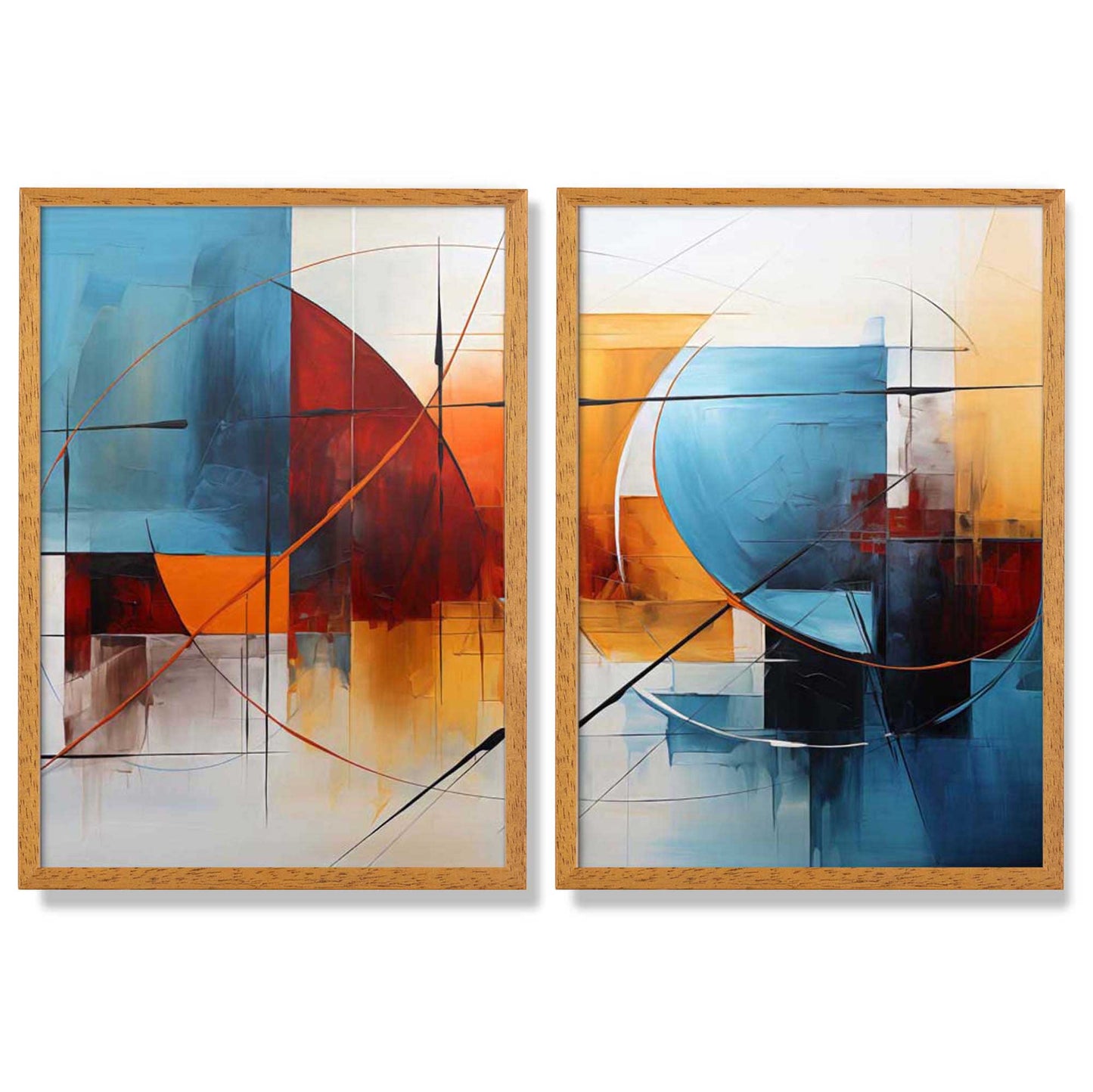 Abstrakte, farbenfrohe Aquarellformen – 2 gerahmte Kunstdrucke