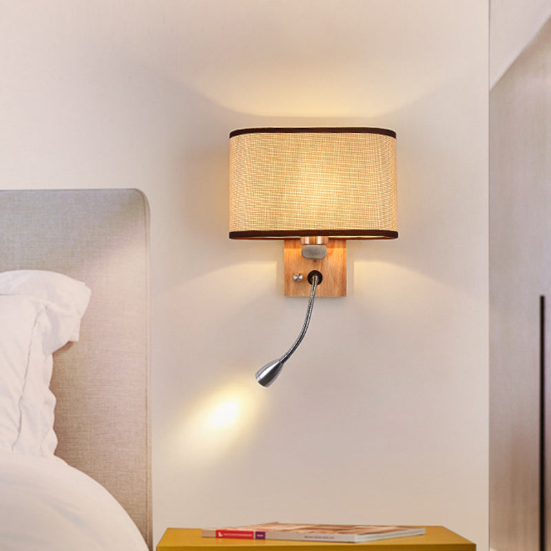 Flexibler Spot-Light Nachttischleselampe Stoff Einzelne Nordische Wandlampe mit ovalem Stoffschirm in Beige/Flachs/Champagner | Karnz