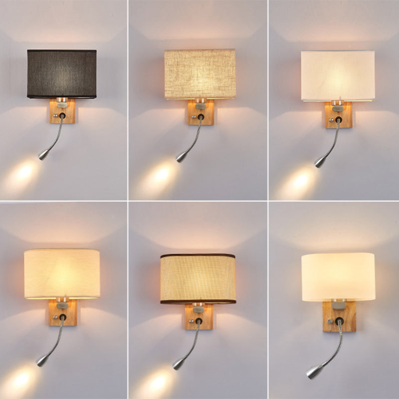 Flexibler Spot-Light Nachttischleselampe Stoff Einzelne Nordische Wandlampe mit ovalem Stoffschirm in Beige/Flachs/Champagner | Karnz