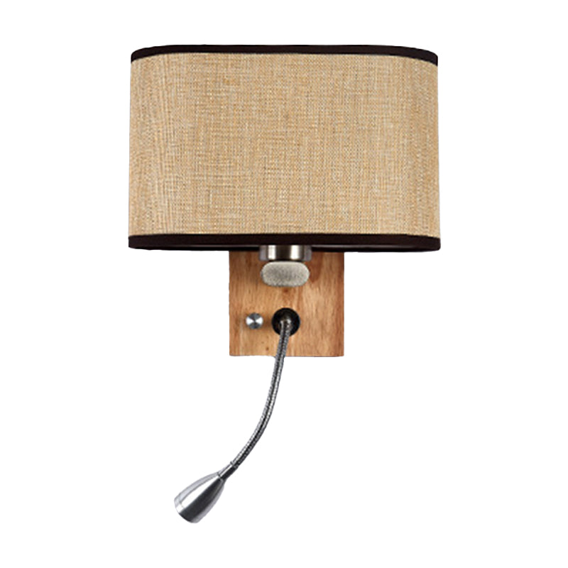 Flexibler Spot-Light Nachttischleselampe Stoff Einzelne Nordische Wandlampe mit ovalem Stoffschirm in Beige/Flachs/Champagner | Karnz