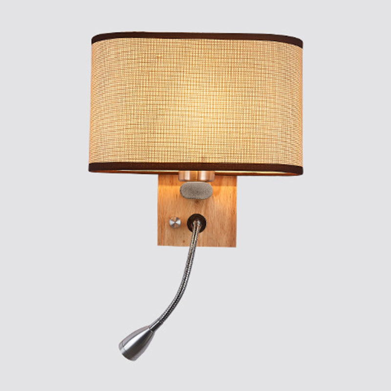 Flexibler Spot-Light Nachttischleselampe Stoff Einzelne Nordische Wandlampe mit ovalem Stoffschirm in Beige/Flachs/Champagner | Karnz