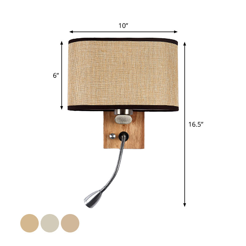 Flexibler Spot-Light Nachttischleselampe Stoff Einzelne Nordische Wandlampe mit ovalem Stoffschirm in Beige/Flachs/Champagner | Karnz