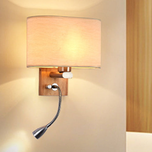 Flexibler Spot-Light Nachttischleselampe Stoff Einzelne Nordische Wandlampe mit ovalem Stoffschirm in Beige/Flachs/Champagner | Karnz