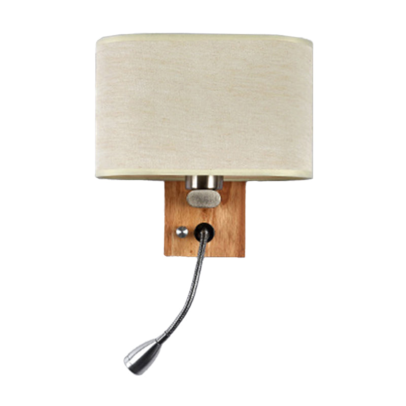 Flexibler Spot-Light Nachttischleselampe Stoff Einzelne Nordische Wandlampe mit ovalem Stoffschirm in Beige/Flachs/Champagner | Karnz