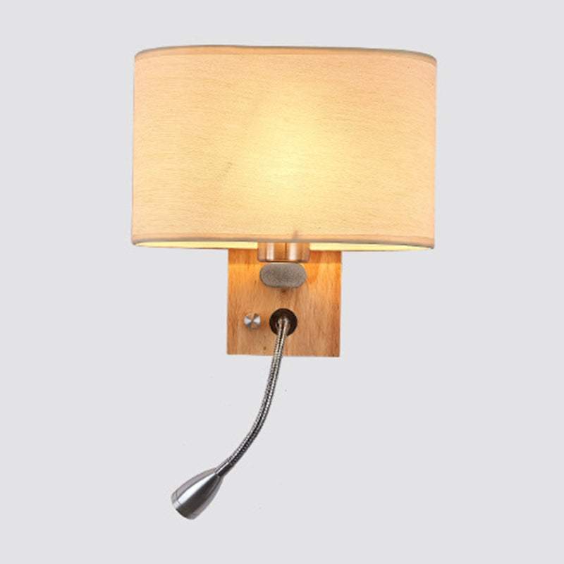 Flexibler Spot-Light Nachttischleselampe Stoff Einzelne Nordische Wandlampe mit ovalem Stoffschirm in Beige/Flachs/Champagner | Karnz
