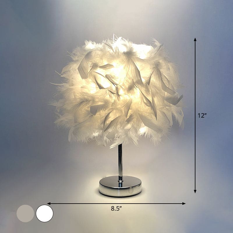Runde Federlampe - Dekorative Tischlampe für Wohnzimmer, Nachttisch & Akku, Dimmbar, Kabellos | Karnz