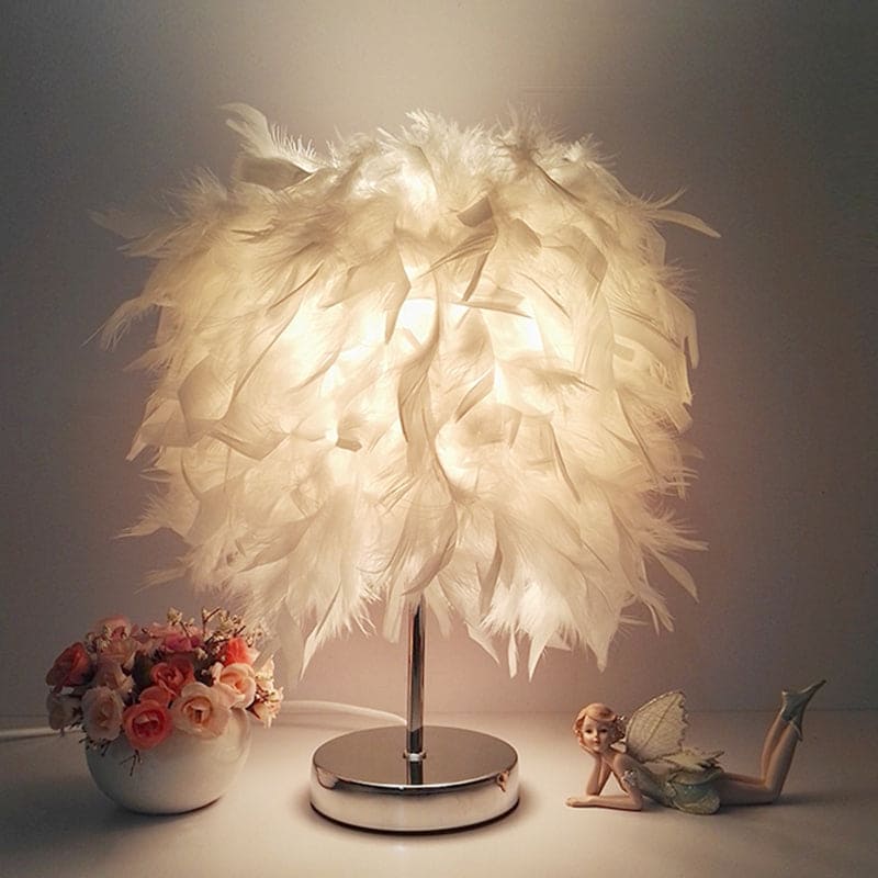 Runde Federlampe - Dekorative Tischlampe für Wohnzimmer, Nachttisch & Akku, Dimmbar, Kabellos | Karnz
