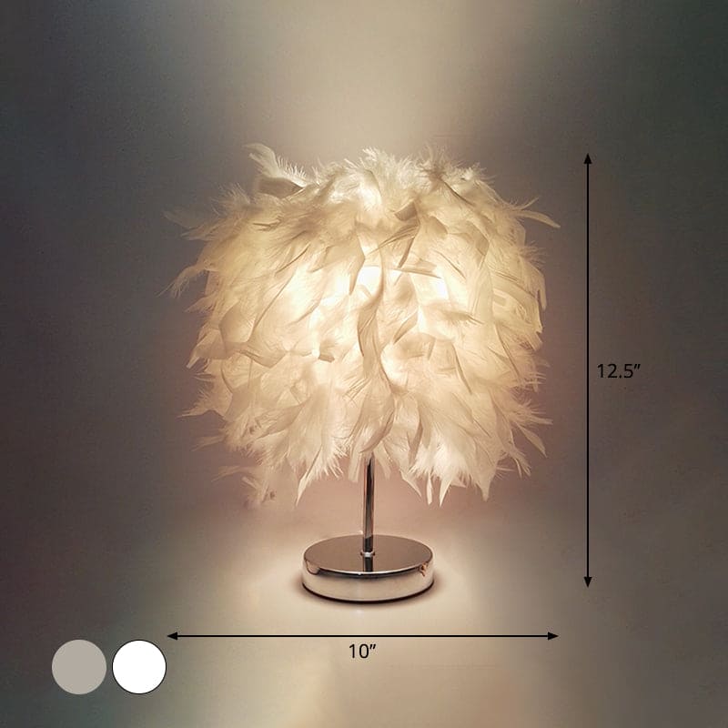 Runde Federlampe - Dekorative Tischlampe für Wohnzimmer, Nachttisch & Akku, Dimmbar, Kabellos | Karnz