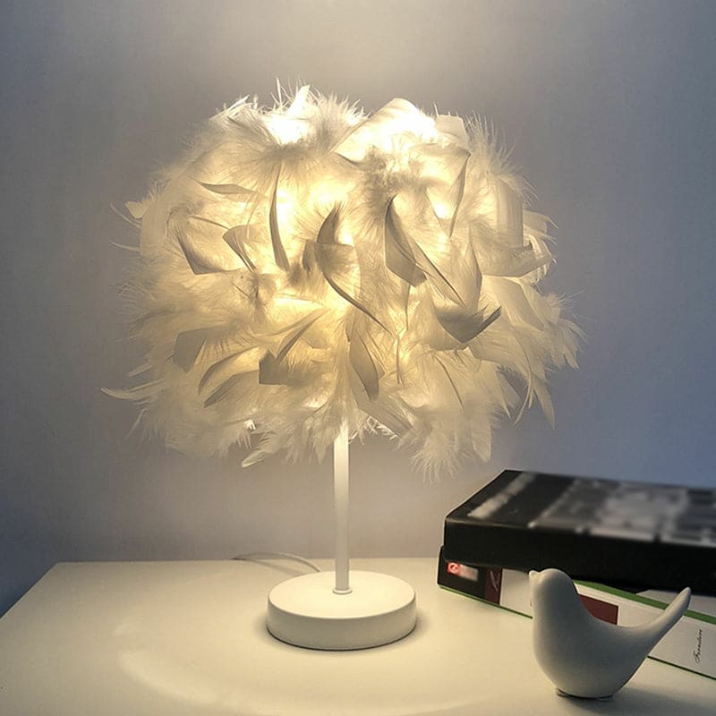 Runde Federlampe - Dekorative Tischlampe für Wohnzimmer, Nachttisch & Akku, Dimmbar, Kabellos | Karnz