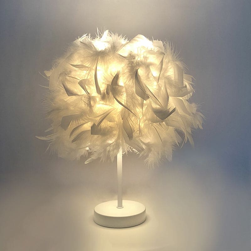 Runde Federlampe - Dekorative Tischlampe für Wohnzimmer, Nachttisch & Akku, Dimmbar, Kabellos | Karnz