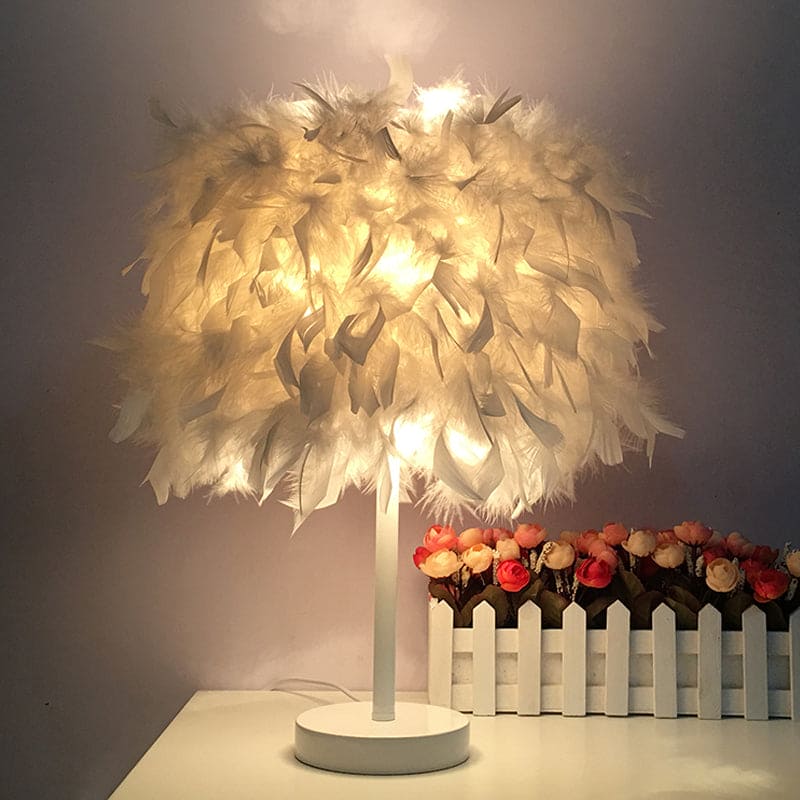 Runde Federlampe - Dekorative Tischlampe für Wohnzimmer, Nachttisch & Akku, Dimmbar, Kabellos | Karnz