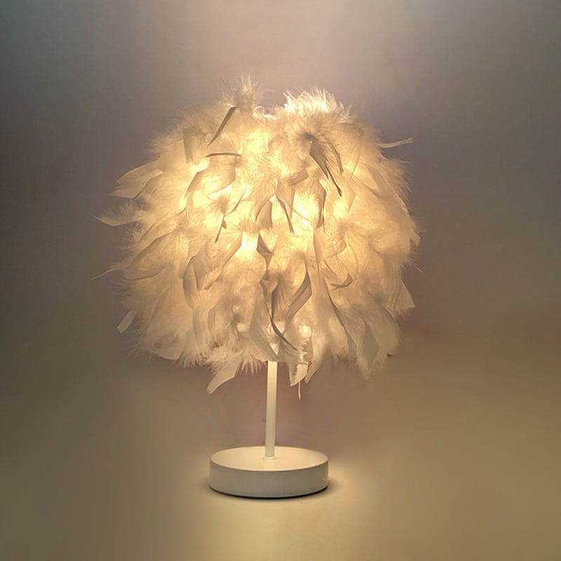 Runde Federlampe - Dekorative Tischlampe für Wohnzimmer, Nachttisch & Akku, Dimmbar, Kabellos | Karnz