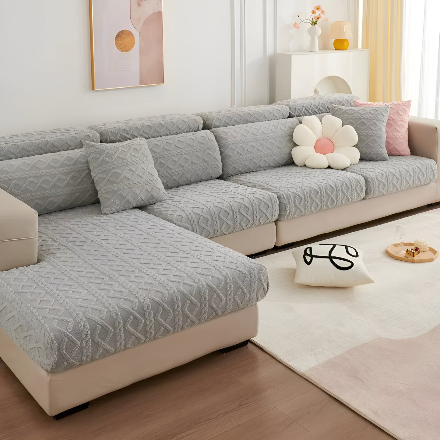Samt-Sofa-Bezug mit Diamantmuster – weich und luxuriös | Perfekte Passform für jedes Sofa | Karnz