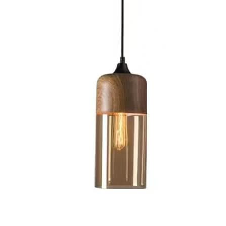 Handgeblasene Pendelleuchte aus Glas und Holz, verstellbar