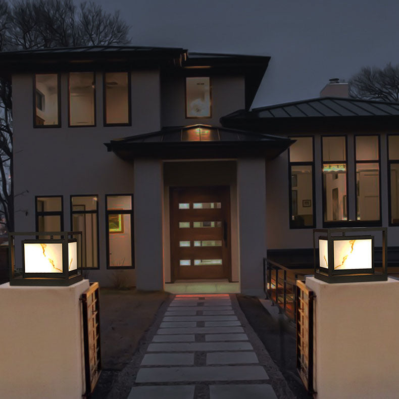 Moderne Solar Quadrat Chinesische Außen-Säulen-Kopfleuchte LED Rasen Landschaftslicht | Karnz