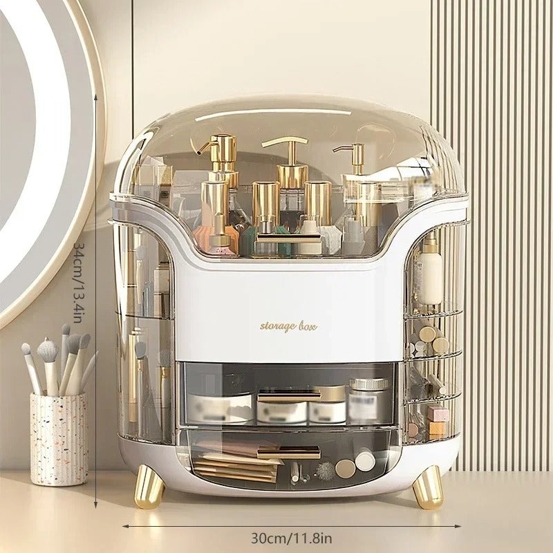 Luxuriöser transparenter Makeup-Organizer mit rotierenden Türen und Schubladen | Karnz