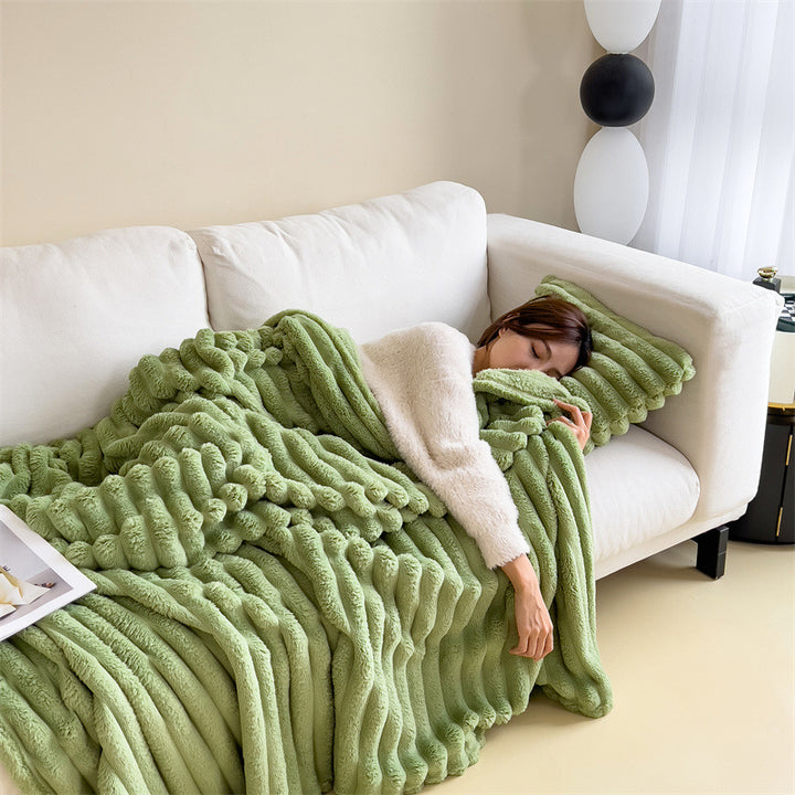 Warme Flanell-Wohndecke in Kaninchenfell-Optik