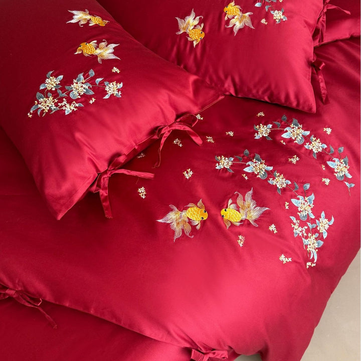 4-teiliges Bettwäsche-Set, 100er Langstapel-Baumwolle, Blumenmuster
