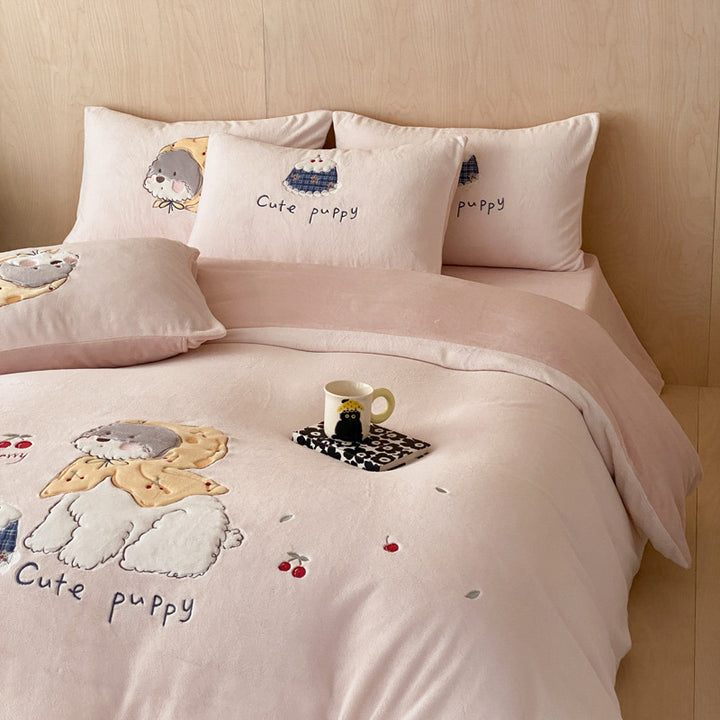 Milchfaser-Fleece Bettwäsche-Set, Cartoon-Design, warm