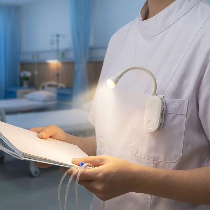 Kompakte LED-Klemmleuchte für Nachttisch und Reise