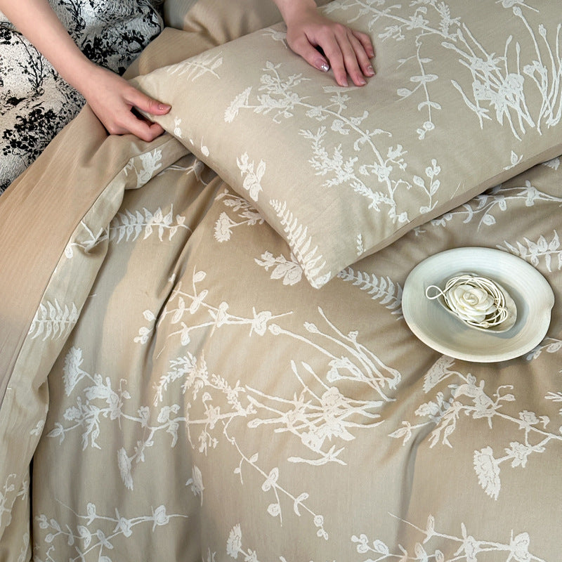 Baumwoll-Bettwäsche-Set, 4-teilig, Jacquard-Muster