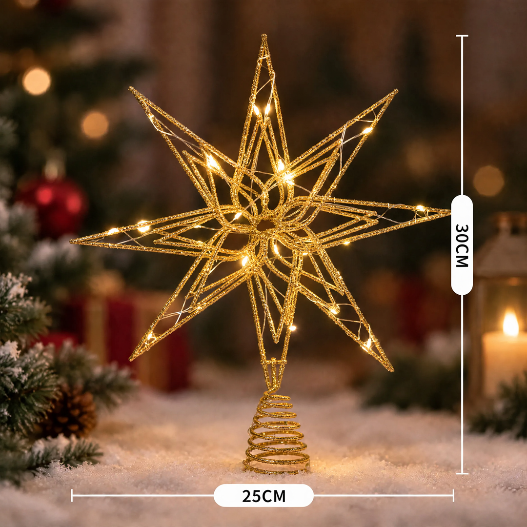 LED-Weihnachtsbaumspitze, Stern aus Eisenkunst
