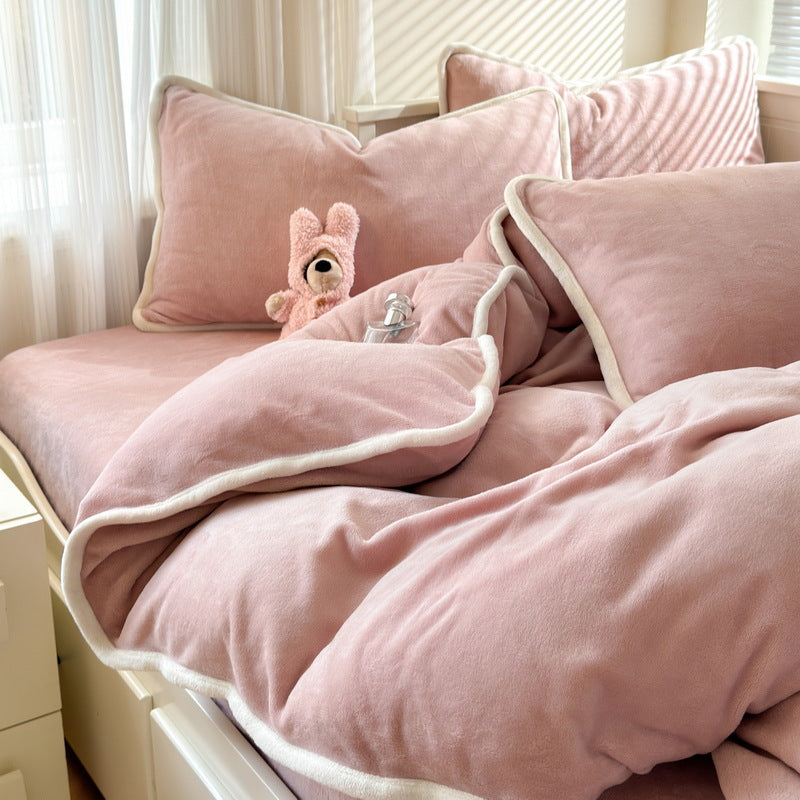 Einfarbiges Milchfaser-Fleece Bettwäsche-Set, warm und weich