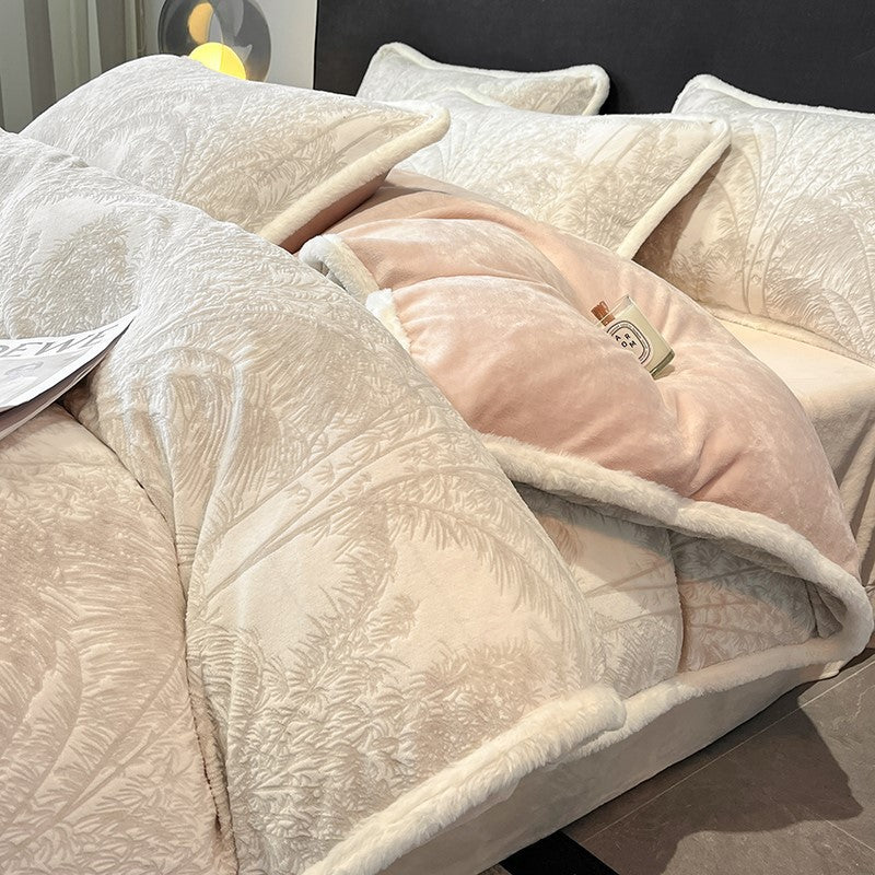 Milchfaser-Fleece Bettwäsche-Set, winterwarm, geometrisches Muster