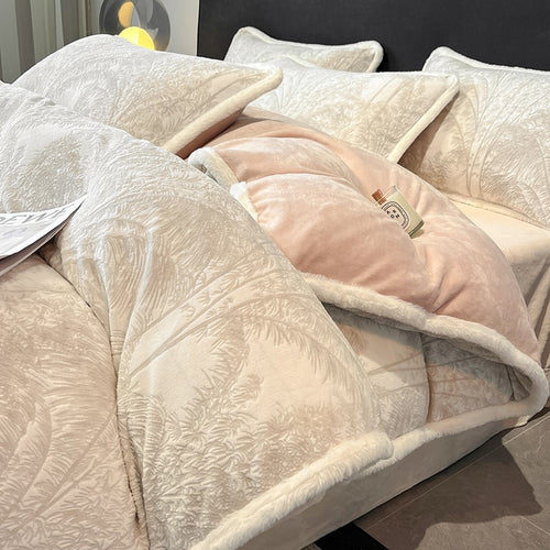 Milchfaser-Fleece Bettwäsche-Set, winterwarm, geometrisches Muster